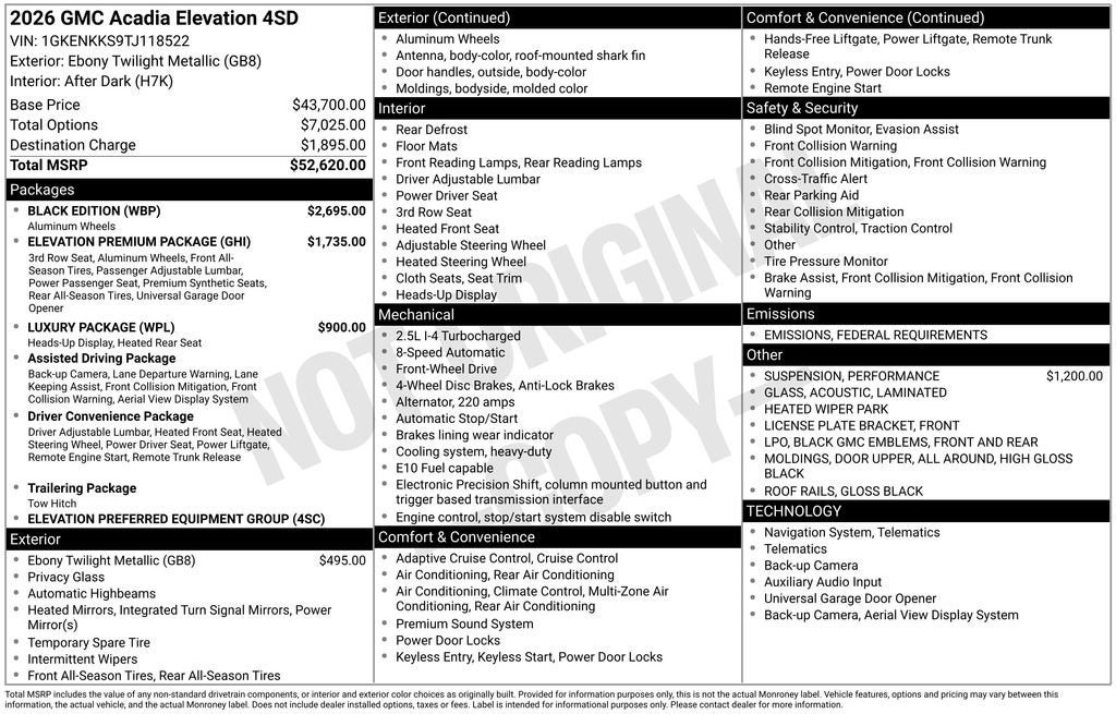 2026 GMC Acadia Elevation